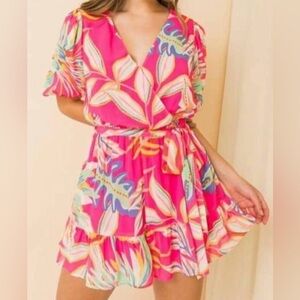 Flying Tomato Pink Tropical Print Romper